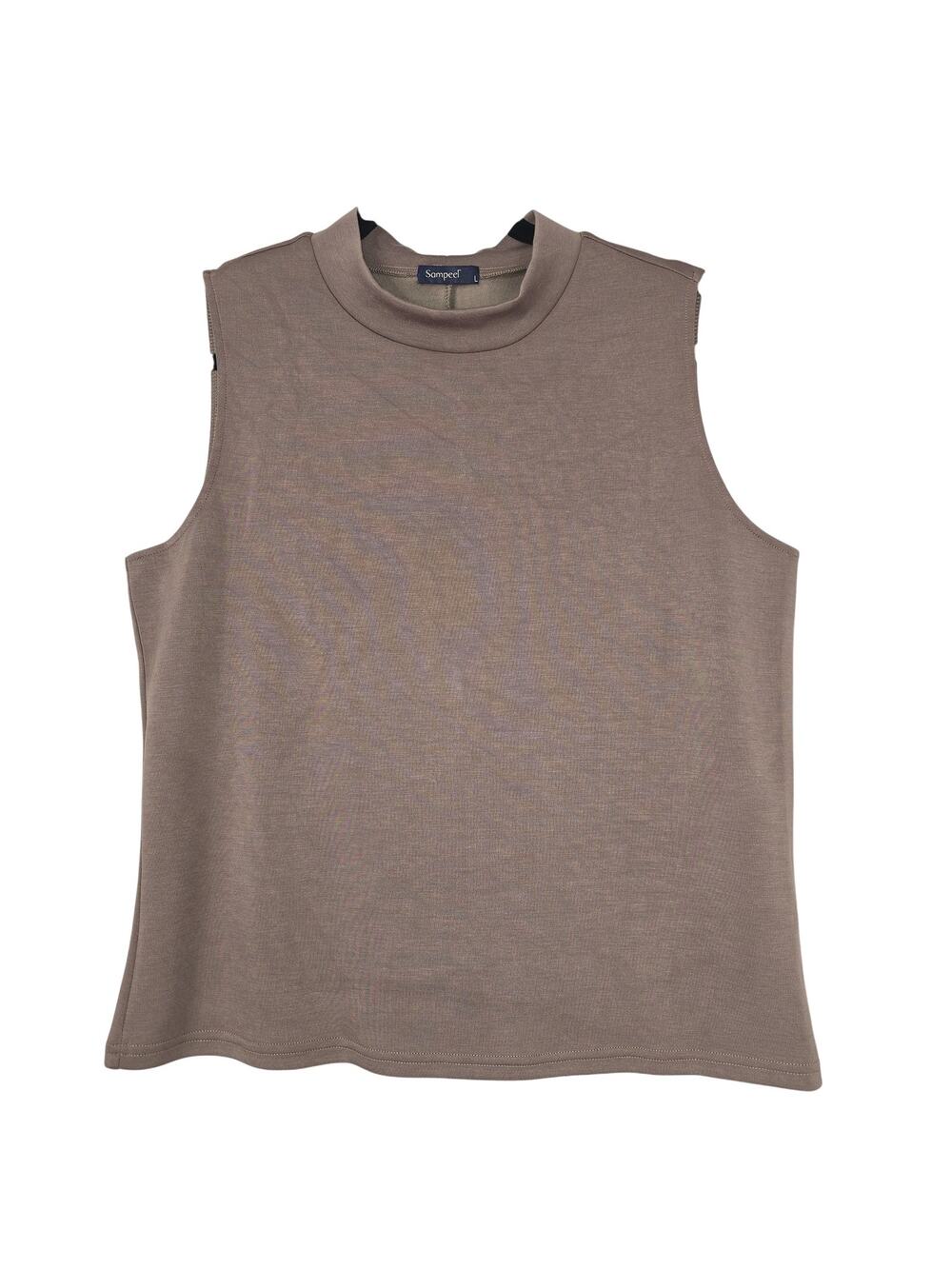 Sampeel Tank Top Womens Large Brown Mock Neck Sleeveless Basic Solid Soft Knit
